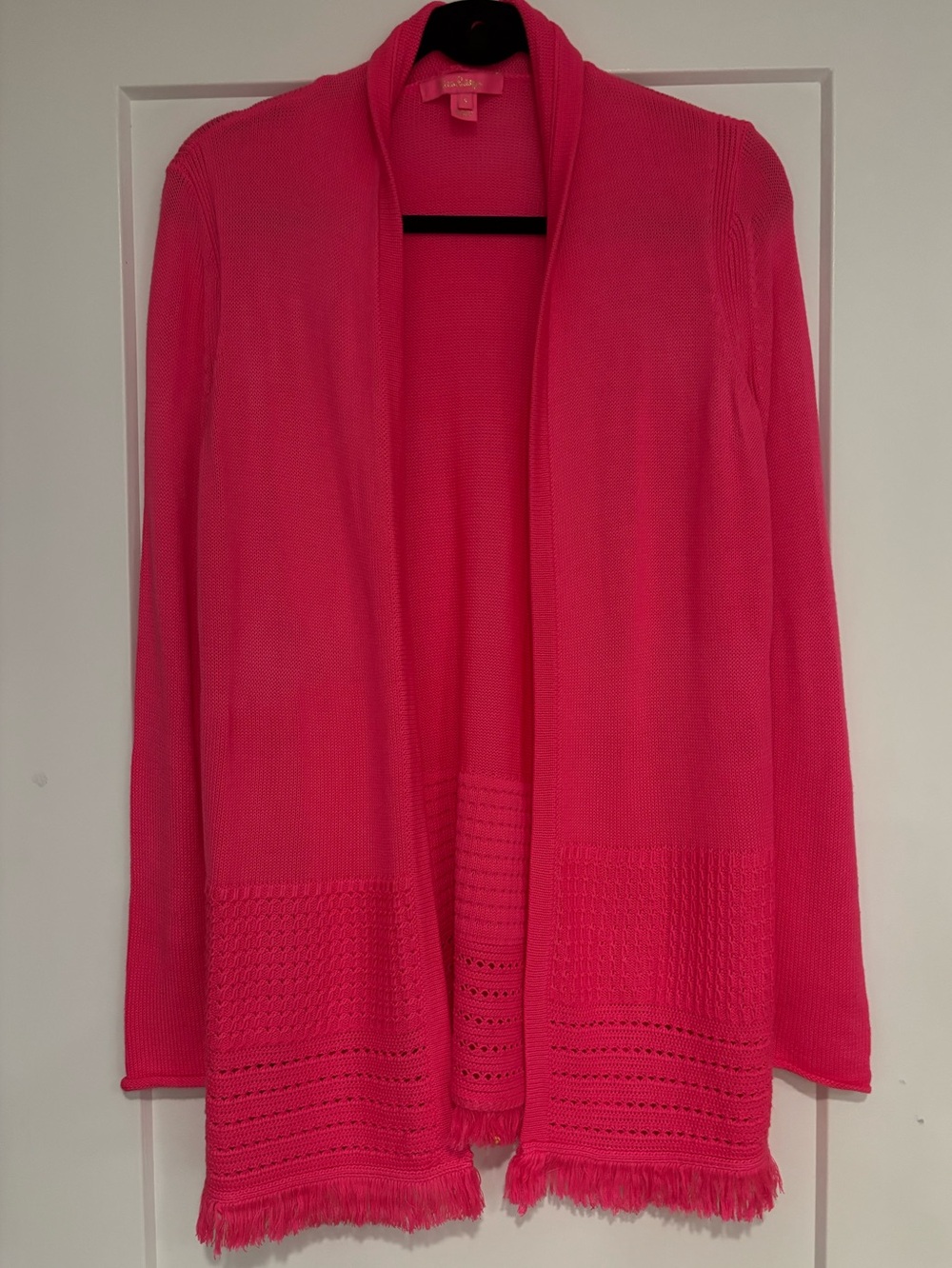 Lilly Pulitzer Hot Pink Open-Front Fringe Hem Cardigan